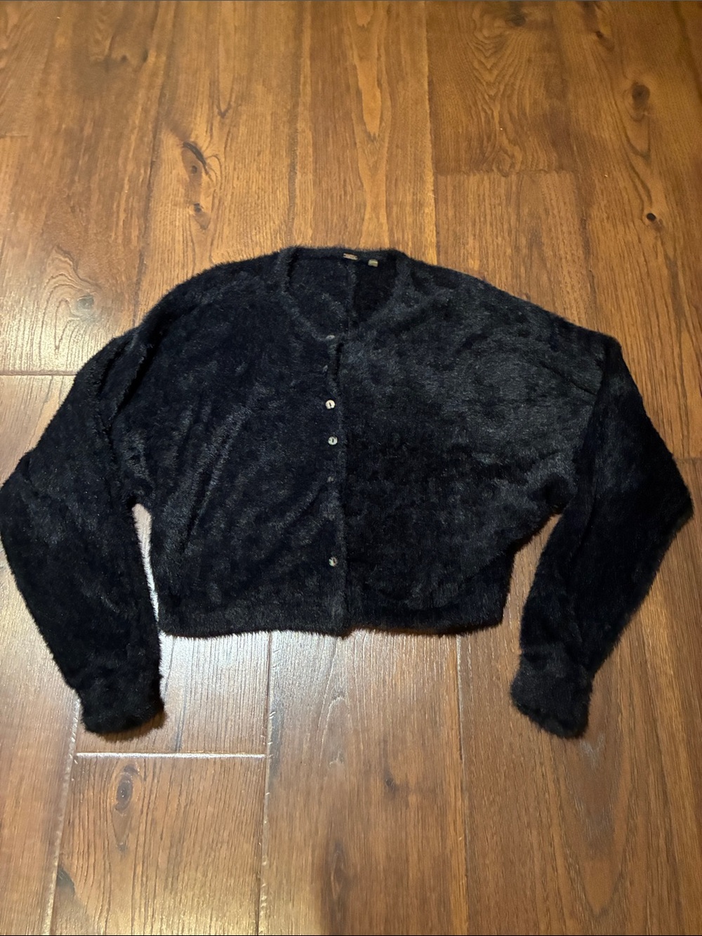Free People Black Fuzzy Cropped Button-Front Jacket